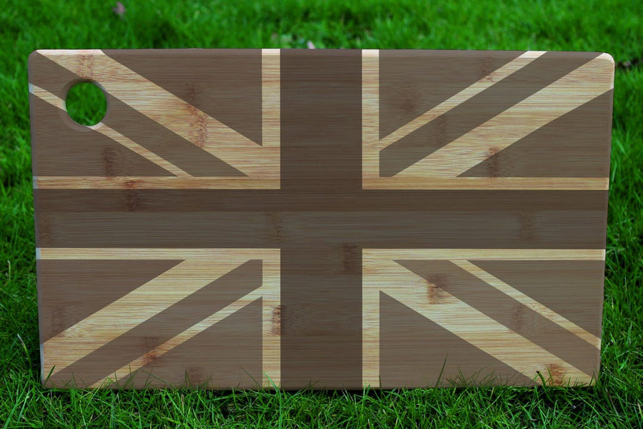 Personalised Union Jack bamboo chopping board, laser engraved
