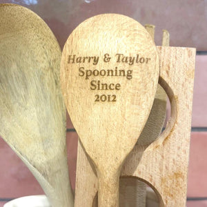 Personalised 'Spooning Since' couples wooden spoon engraved with names and year