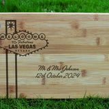 Personalised Las Vegas bamboo chopping board, laser engraved