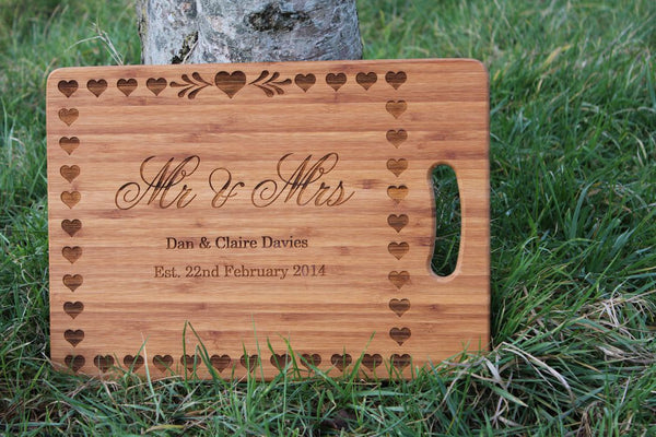  Chompboards.com - [product_type ] - 'Mr & Mrs' Hearts Wedding Personalised Chopping Board