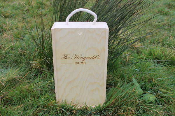  Chompboards.com - [product_type ] - 'Family Name & Wedding Date' Double Rope Handle Personalised Wooden Wine Gift Box