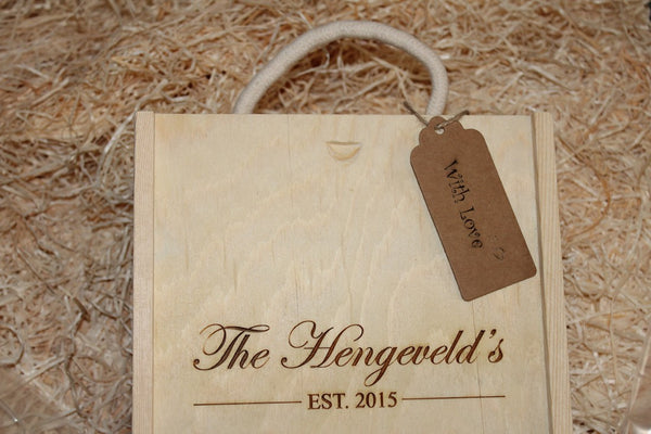  Chompboards.com - [product_type ] - 'Family Name & Wedding Date' Double Rope Handle Personalised Wooden Wine Gift Box