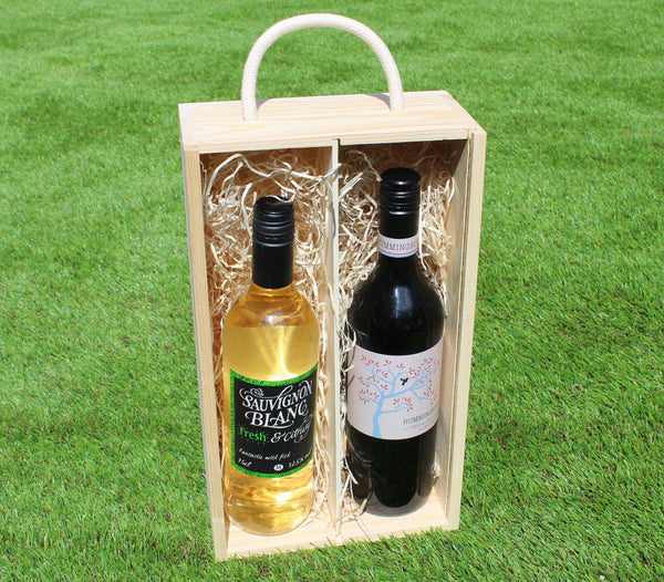  Chompboards.com - [product_type ] - 'MR & MRS - Rings' Double Rope Handle Personalised Wooden Wine Gift Box