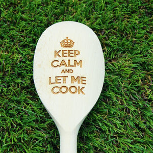 Personalised 'Keep Calm & Let Me Cook' engraved wooden spoon