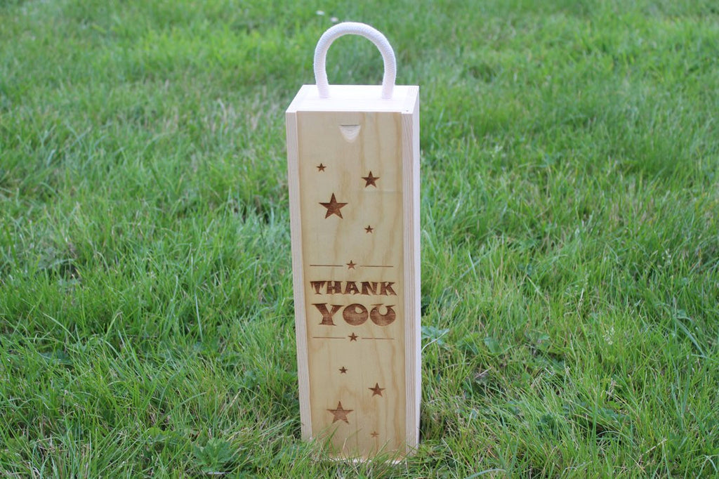 'Thank You (Stars Edition)' Single Personalised & Engraved Wooden Wine Gift Box