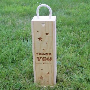 Personalised 'Thank You' wooden wine gift box with engraved stars design