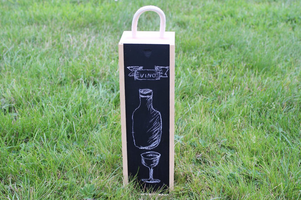  Chompboards.com - [product_type ] - Blackboard / Chalkboard (includes chalk) Single Wooden Wine Box - Make your own design! (With Gift Tag)