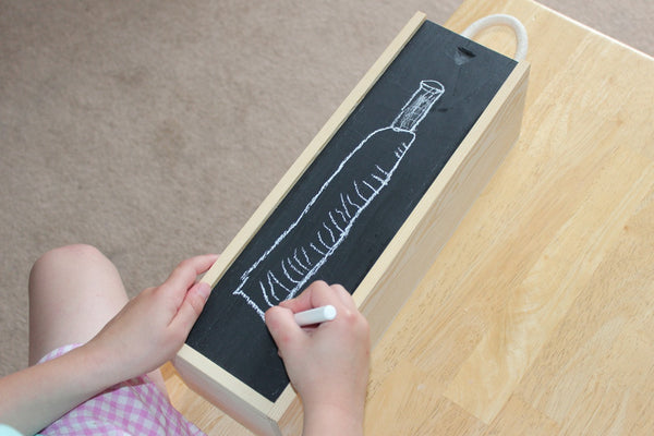 Blackboard / Chalkboard (includes chalk) Single Wooden Wine Box & Gift Tag – Make Your Own Design!