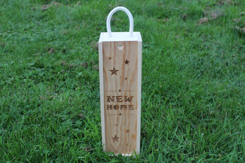 'New Home (Stars Edition)' Single Personalised & Engraved Wooden Wine Gift Box