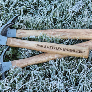 Personalised engraved hammer with name, with gift tag