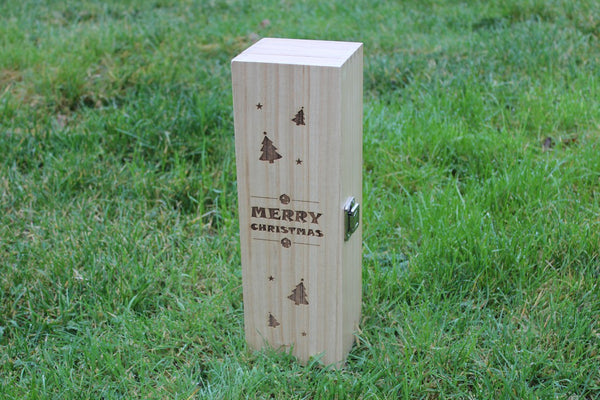 'Christmas (Stars, Trees & Baubles)' Hinged Single Personalised & Engraved Wooden Wine Gift Box